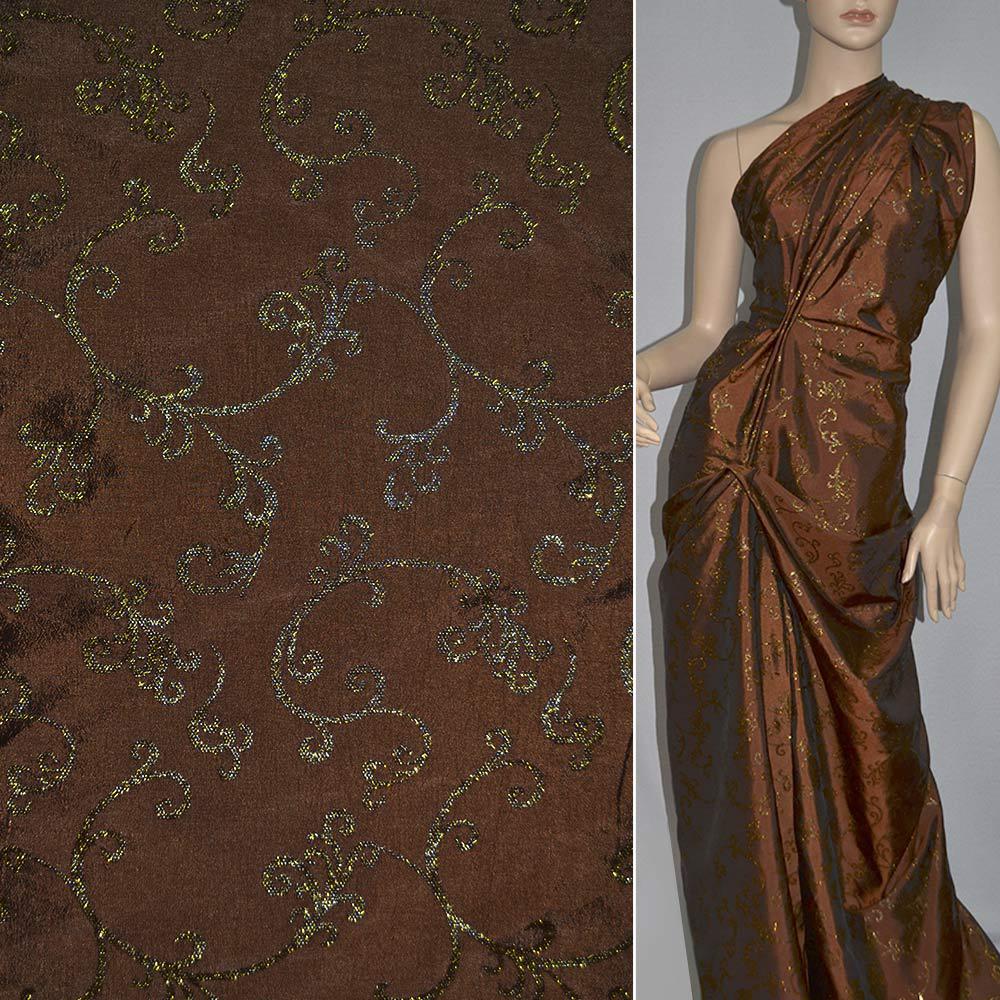 Тафта з золотим візерунком шоколадна