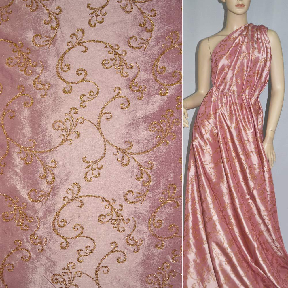 Тафта з золотим візерунком блідо-рожева