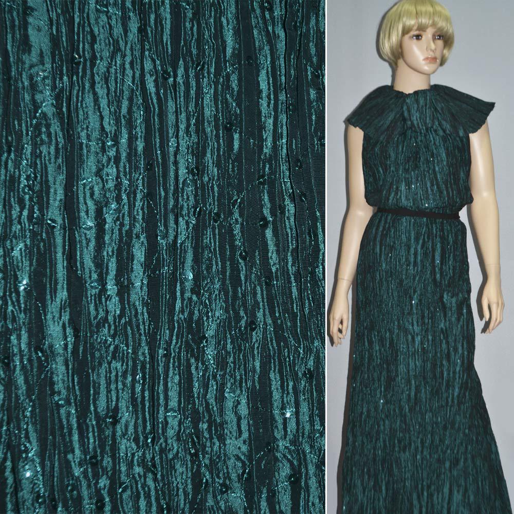 Тафта зелена темна вишита з паєтками