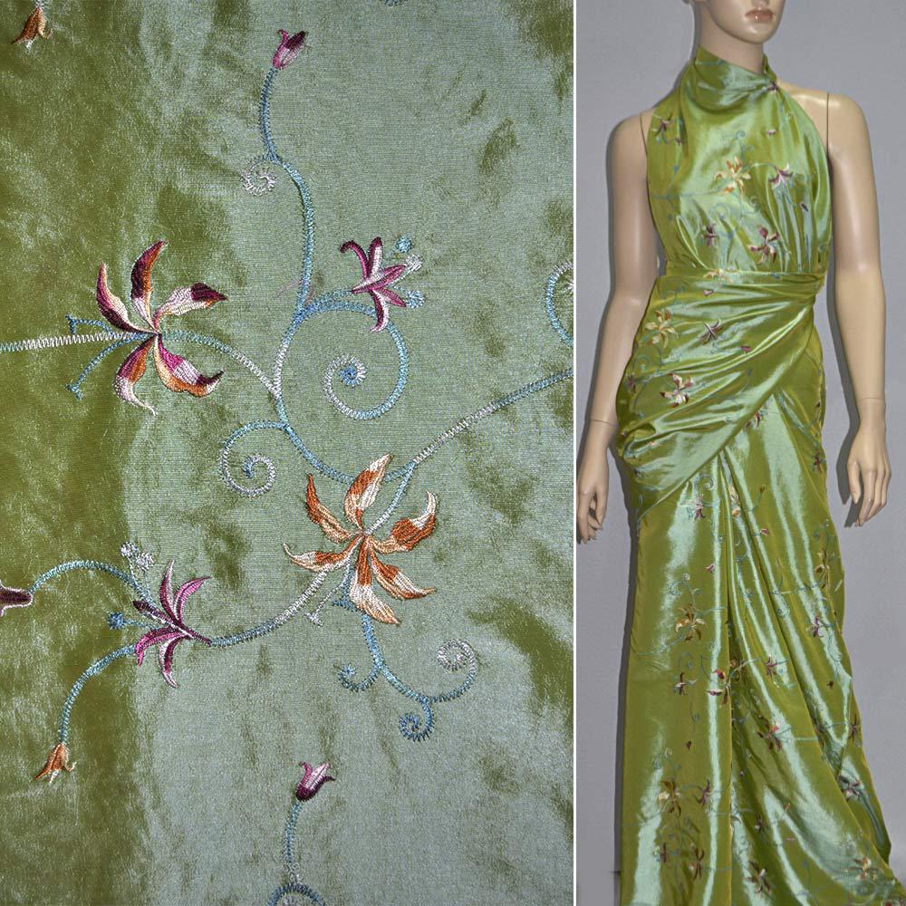 Тафта салатова вишиті квіти