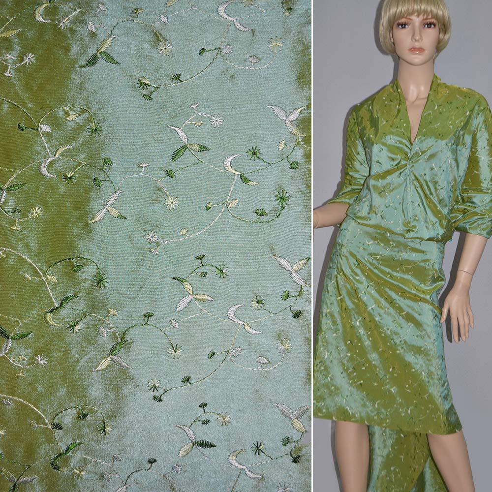 Тафта вишита оливкова квіти і листя