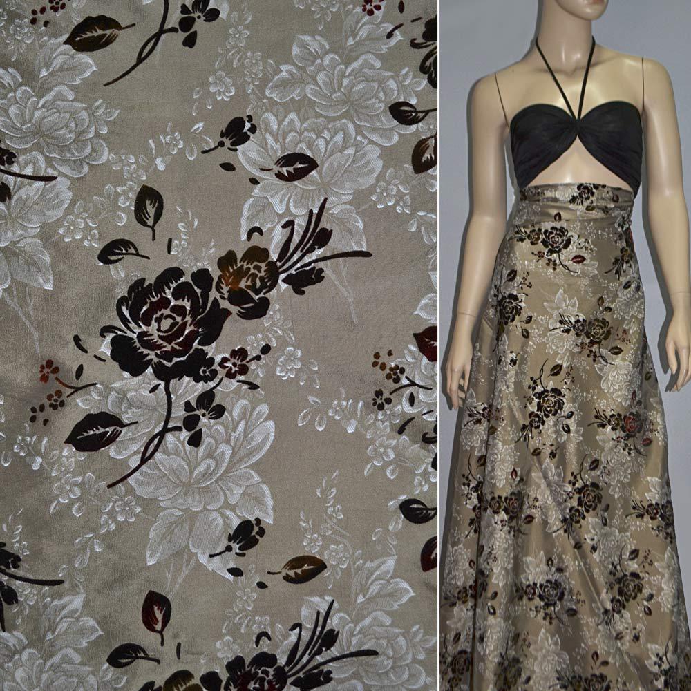 Тафта бежева з білим штампованим малюнком і чорним флоком