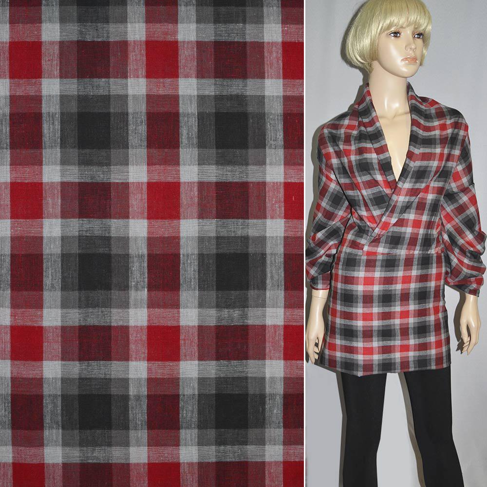 Тканина сорочкова сіро-червона клітина ш.142