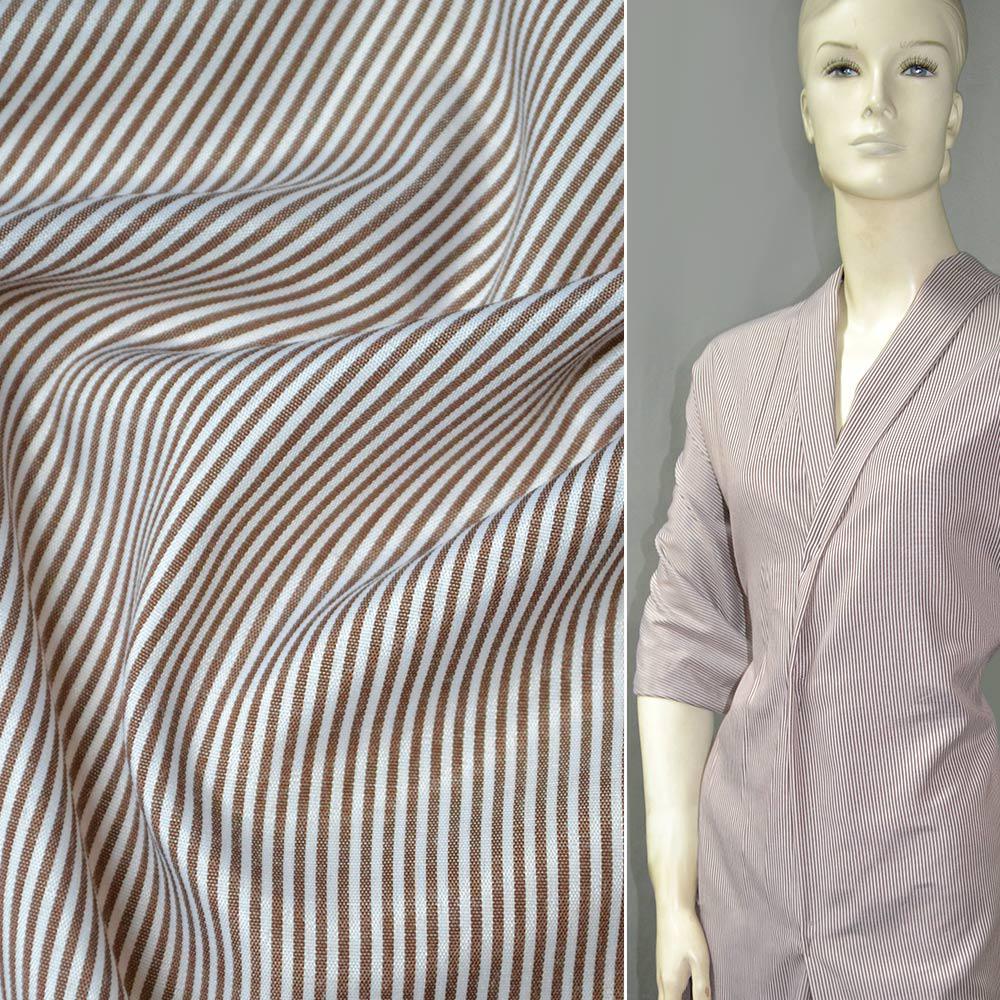 Тканина сорочкова в коричнево-білу смужку ш.142