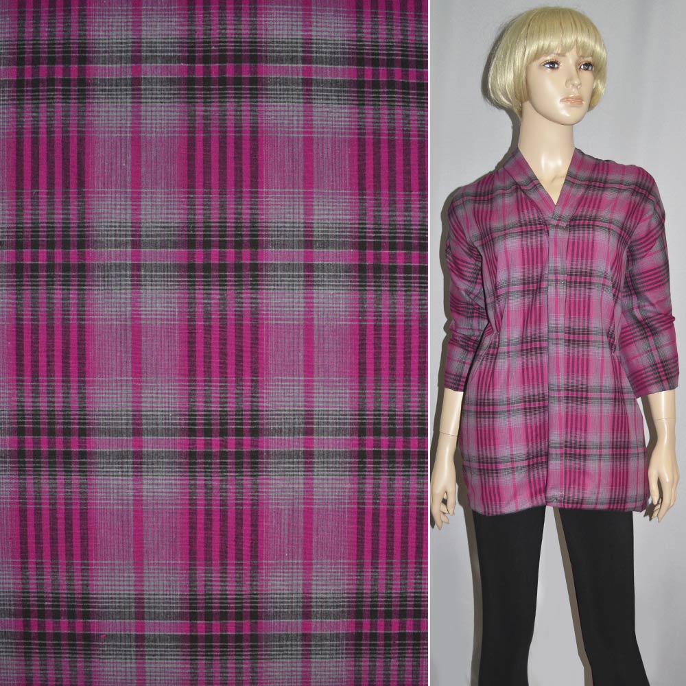 Тканина сорочкова малиново-чорна клітка ш.142