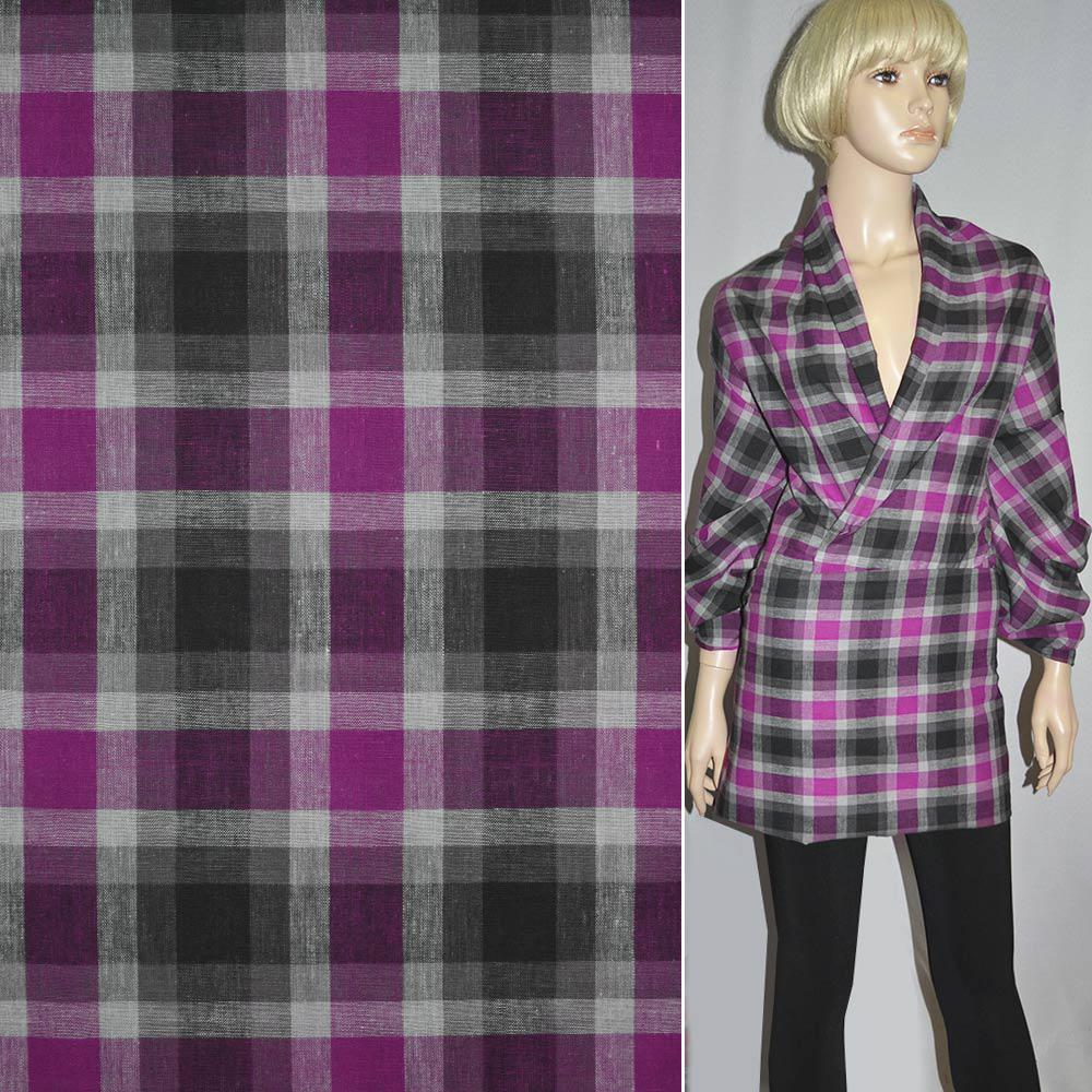 Тканина сорочкова малиново-сіра клітина ш.145