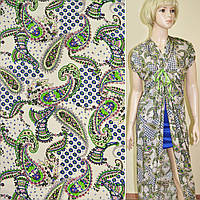 Батист Діллон бежевий з жовто-зеленими огірками і дрібними квітами ш.140