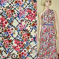 Батист Діллон кремовий з рожево-синіми квітами ш.140