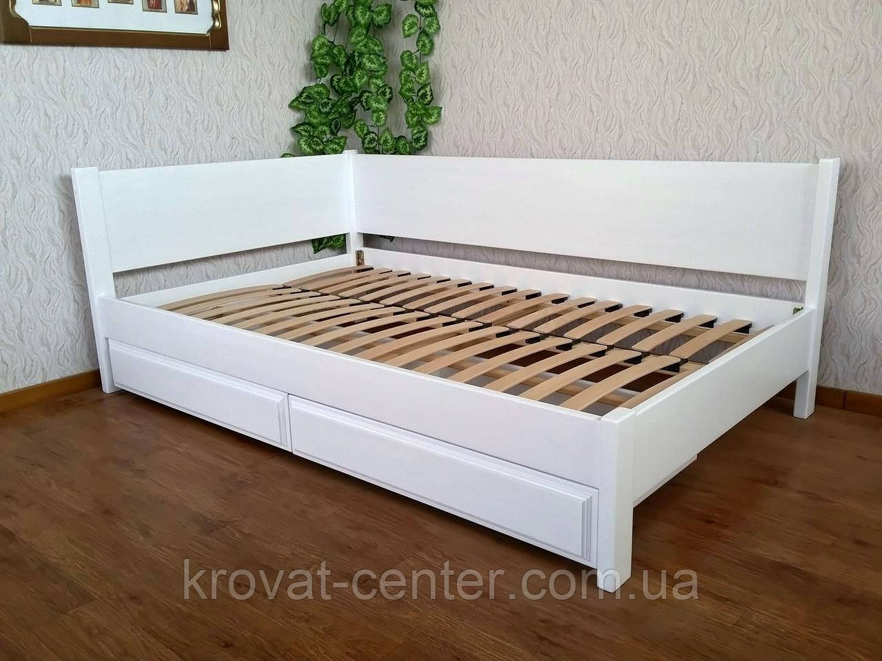 Біла полуторне ліжко з ящиками з масиву натурального дерева "Шанталь" від виробника