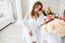 Халат для невесты атласный с кружевным рукавом Белый, фото 3