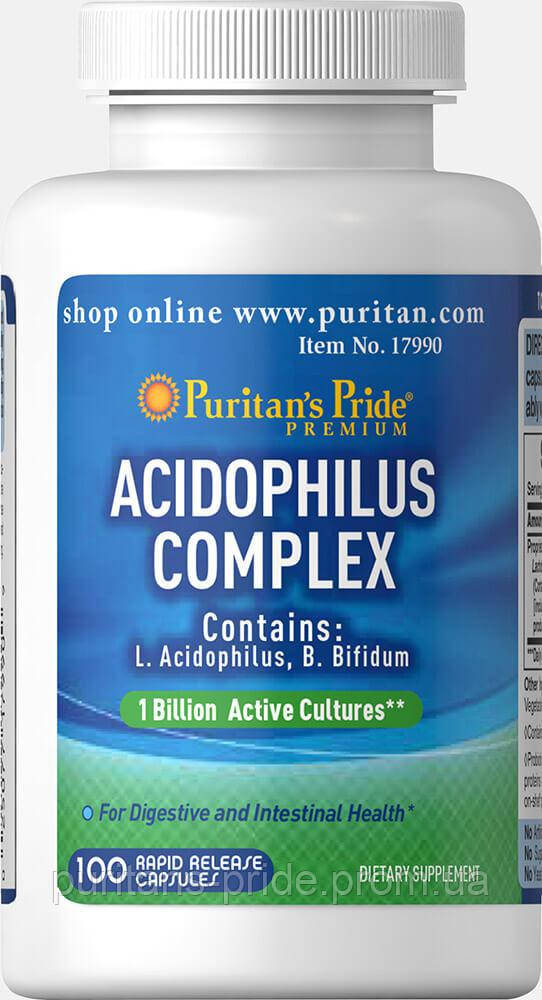 Ацидофилус Пробиотик комплекс Puritan's Pride Probiotic Acidophilus Complex 1 billion / 100 Capsules - фото 1 - id-p652352682
