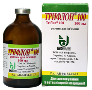 Трифлон 100 (енрофлоксацин-100 мг, триметоприм-50 мг) 100 мл антибіотик для ВРХ та свиней
