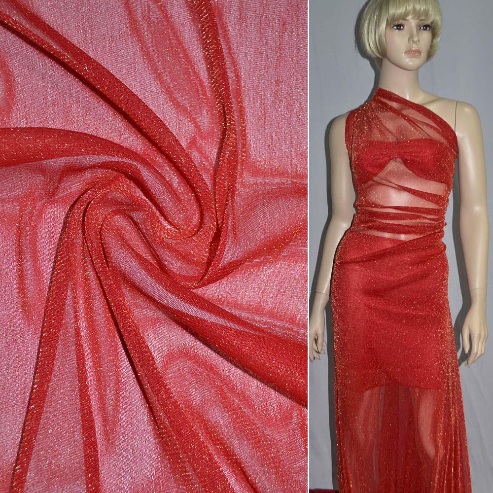 Сітка стрейч червона з золотим люрексом ш.150