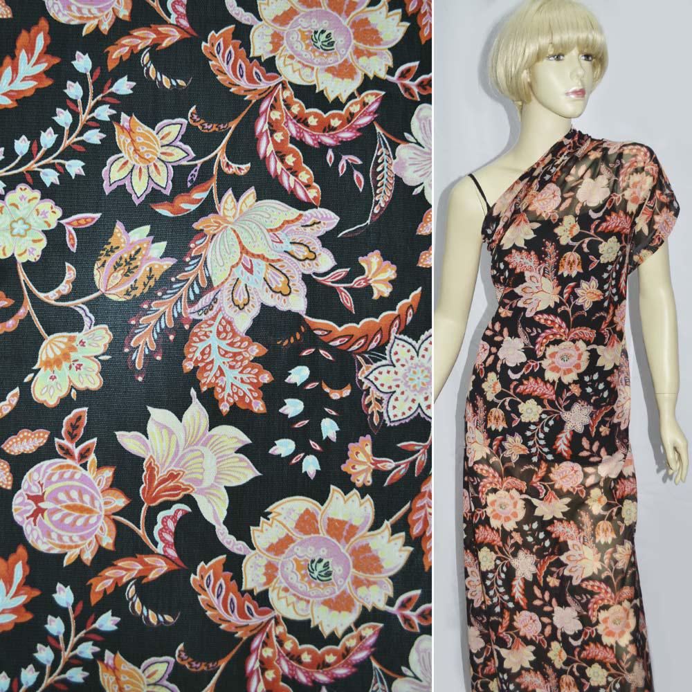 Сітка стрейч чорна з принтом