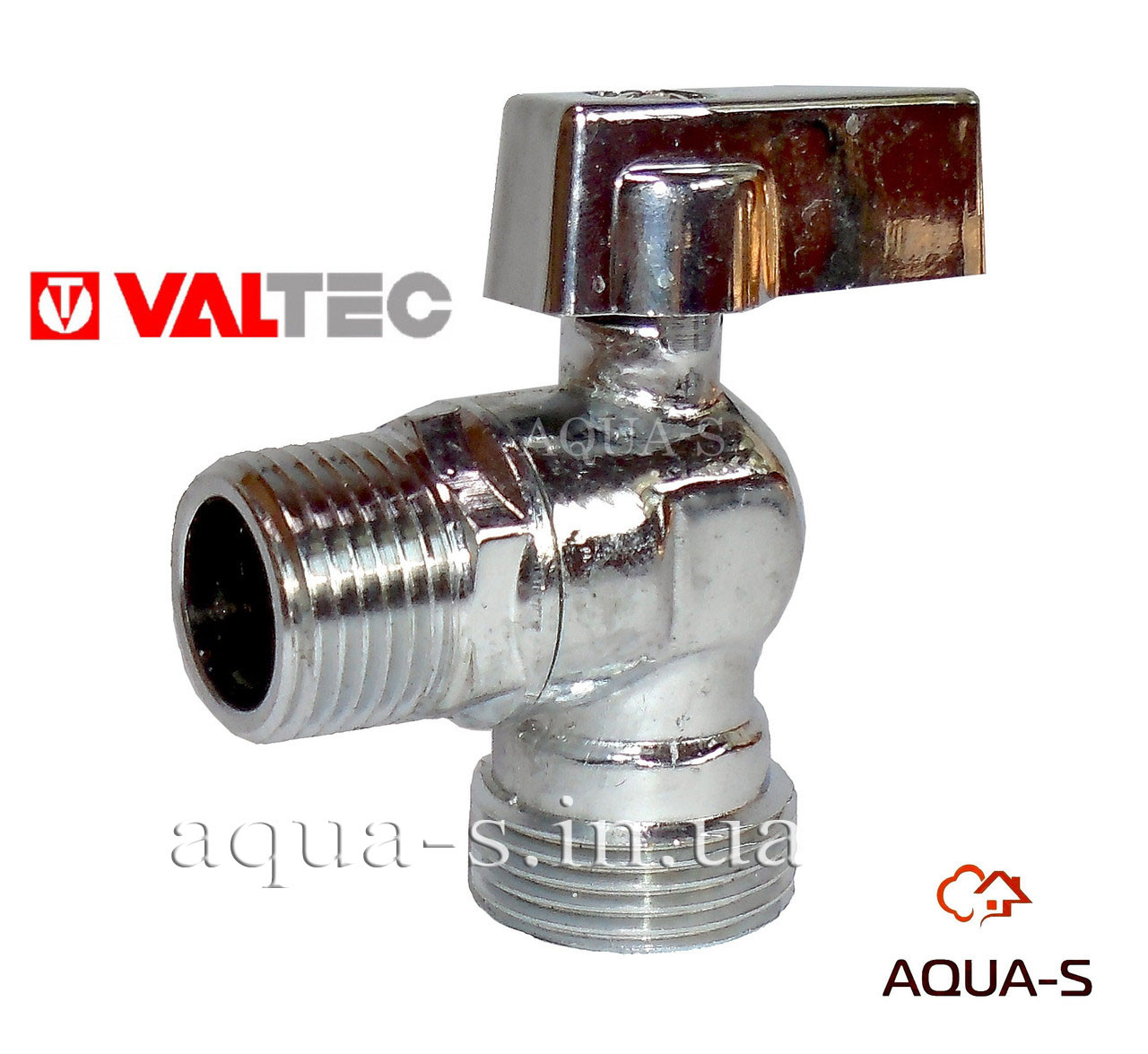 Кран кутовий хром Valtec DN 1/2"x3/4" для під'єднання сантехприладів (Італія) VT.392.N.05, фото 1