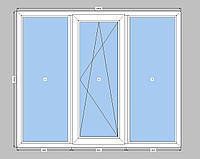 Трехстворчатое окно Rehau с однокамерным стеклопакетом,пластиковые окна Рехау