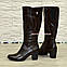 Шкіряні жіночі чоботи на невисокому каблуці, коричневий колір, фото 3