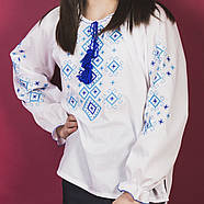 Блузка - вишиванка для дівчинки "Орнамент" Поплін Білий (виш.-Бірюзовий), фото 2