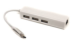 Перехідник PowerPlant USB 3.1 Type-C - 3 порти USB 2.0 + Ethernet