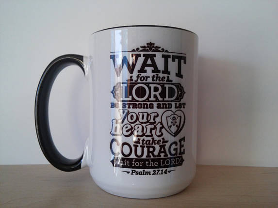 Кружка "Wait for the Lord",(з чорним вушком) 425 мл, фото 2