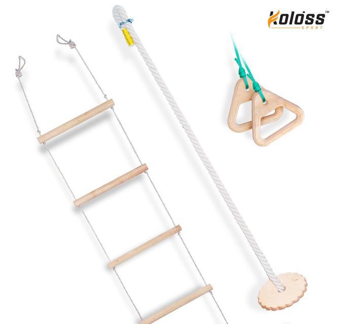 Детский навесной набор для шведской стенки (кольца гимнастические, тарзанка, веревочная лестница) - фото 1 - id-p652944594