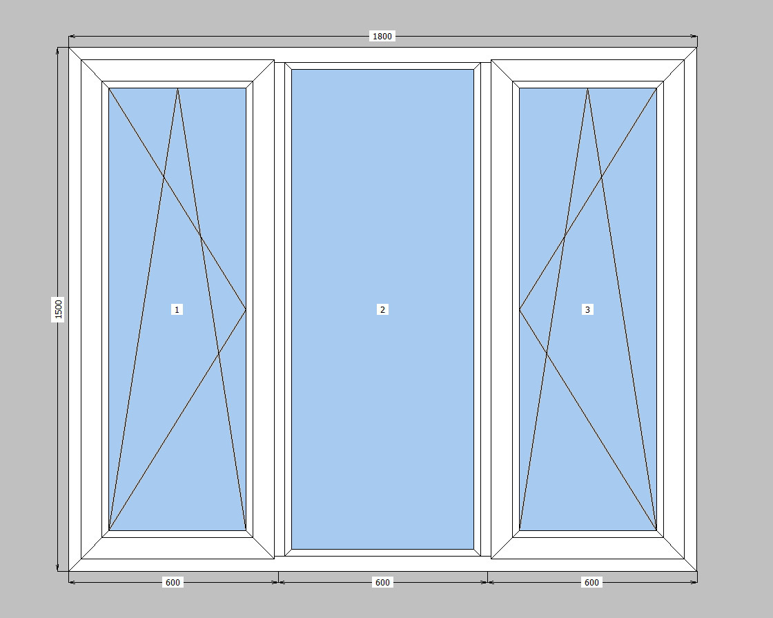 3-стулкове вікно Rehau з однокамерним склопакетом, яке на три частини з двома стулками Рехау