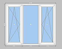 3-стулкове вікно Rehau з однокамерним склопакетом, яке на три частини з двома стулками Рехау