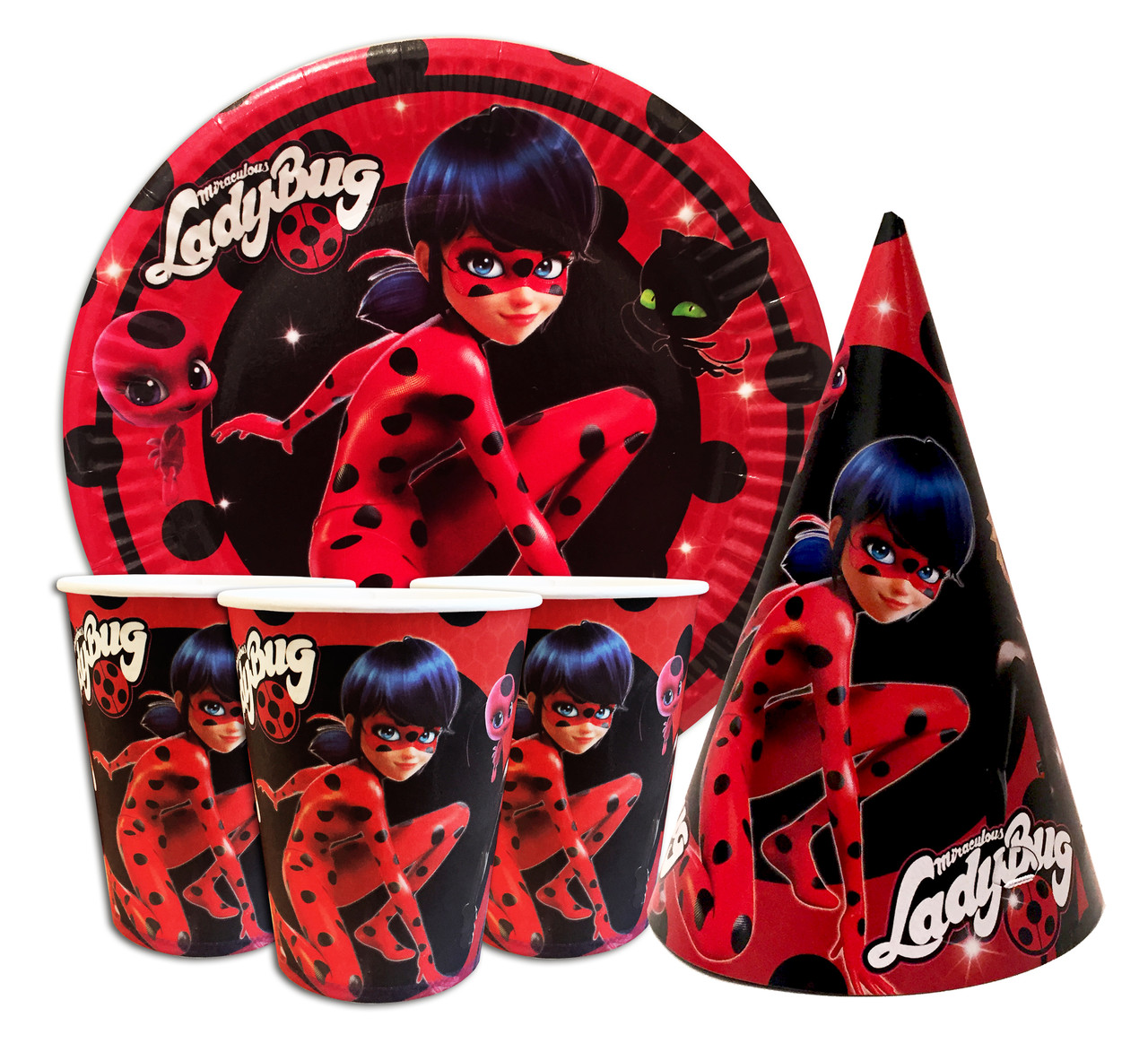 Набір для дитячого дня народження "Леді Жyк" Тарілки -10 шт Стаканчики - 10 шт Ковпачки - 10 шт