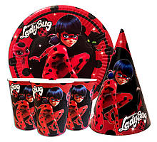 Набір для дитячого дня народження "Леді Жyк" Тарілки -10 шт Стаканчики - 10 шт Ковпачки - 10 шт