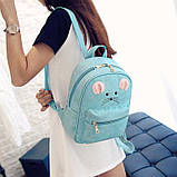 Рюкзак жіночий міський для дівчаток, дівчат Мишка з клатчем, набір (блакитний), фото 2