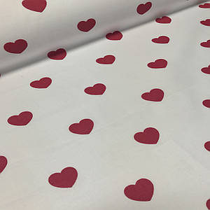 Бавовняна тканина польська серця великі червоні на білому No144