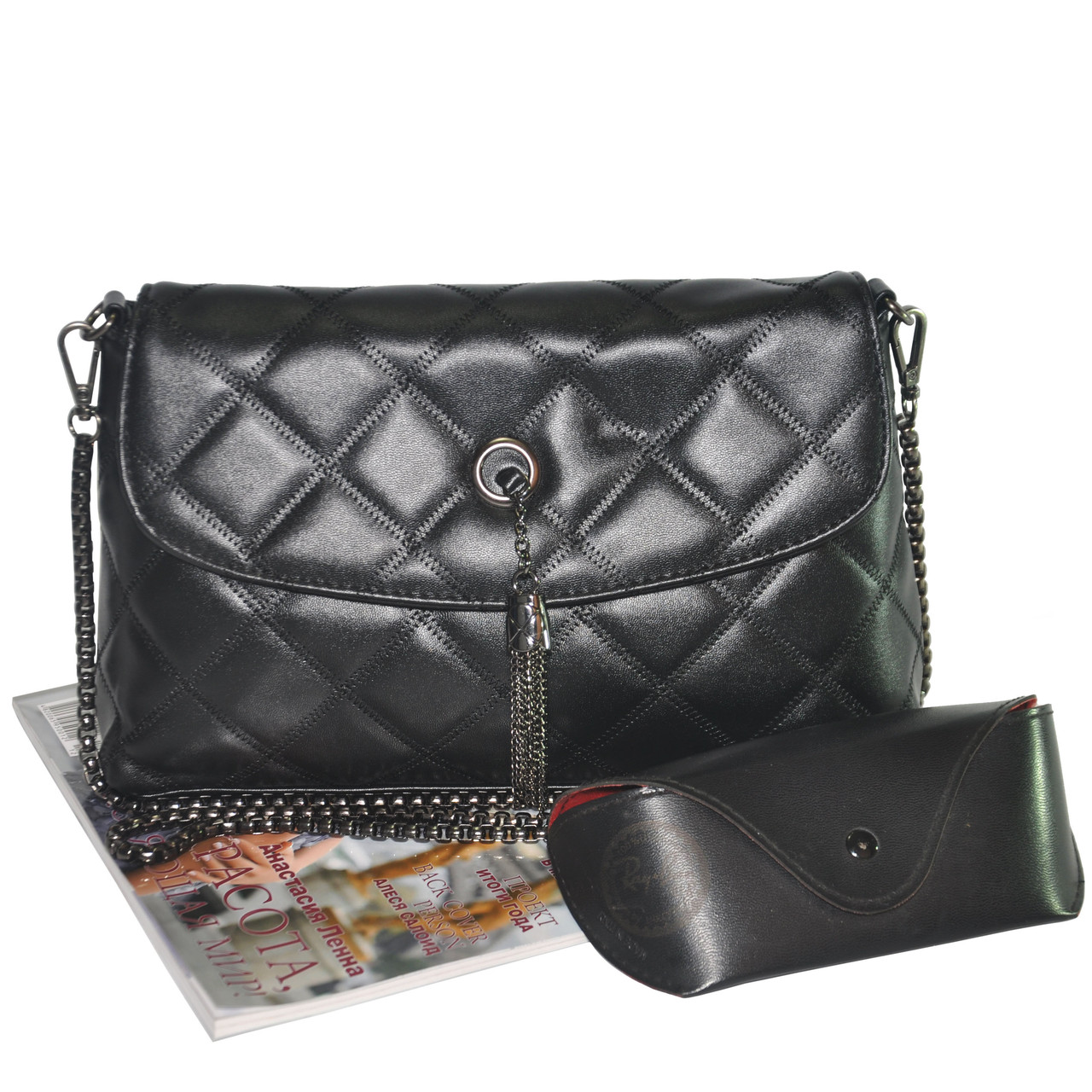 Жіноча сумка стьобана з пензликом 01522617739259black чорна