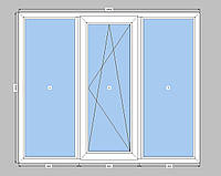 3-створчатое окно Rehau-70 с двухкамерным стеклопакетом,окно на три части с одной створкой Рехау-70