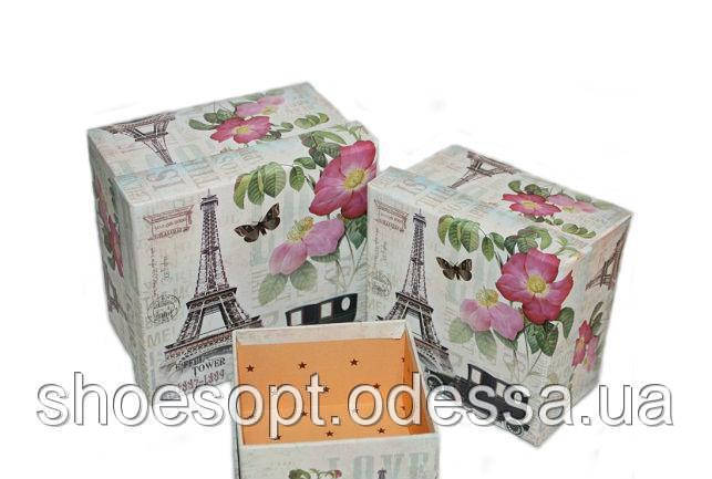Подарункові коробки Париж Прованс набір 3 шт 13х13х8 см, фото 1