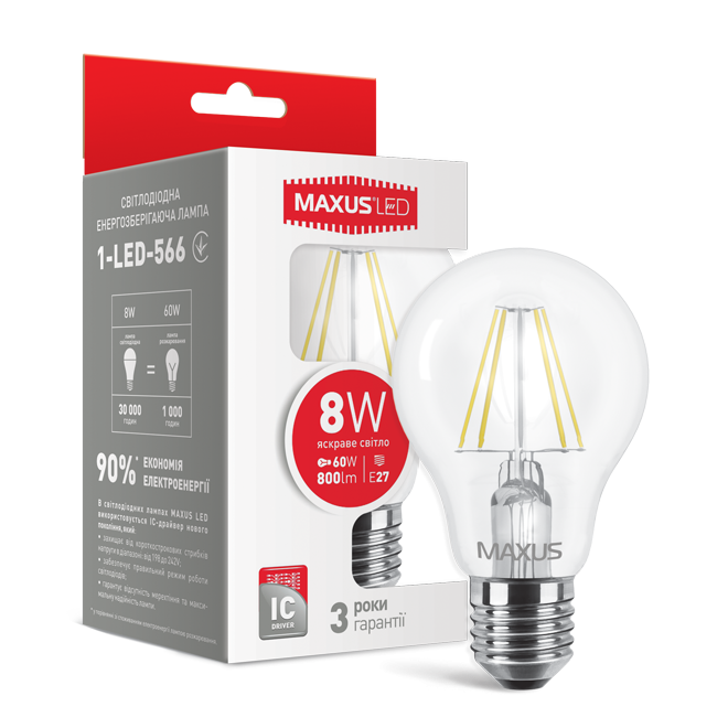 Лампа MAXUS світлодіодна A 60 FM 220v 8w 4100K E27 1-LED-566