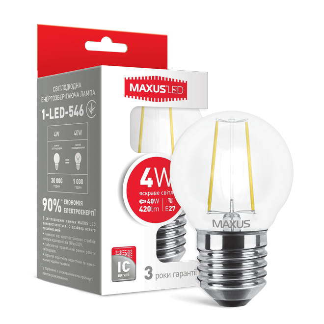 MAXUS світлодіодна G45 FM 220v 4w 4100K E27 1-LED-546