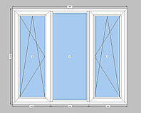 3-створчатое окно Rehau-70 с двухкамерным стеклопакетом,окно на три части с двумя створками Рехау-70