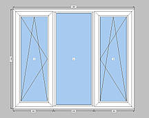 3-стулкове вікно Rehau-70 з двокамерним склопакетом,око на три частини з двома стулками Рехау-70