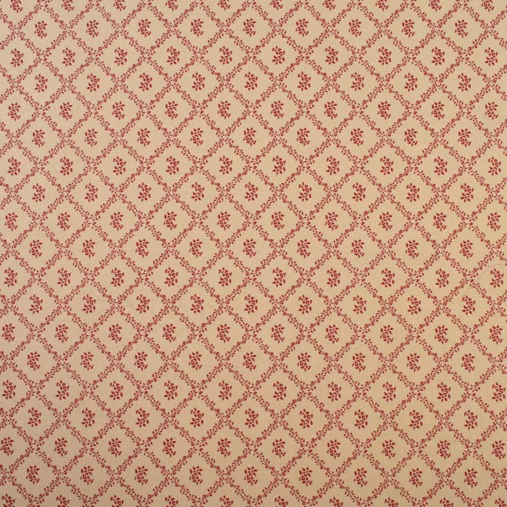 Коттон бежевий в ромби з червоного листя з квітами, ш.110