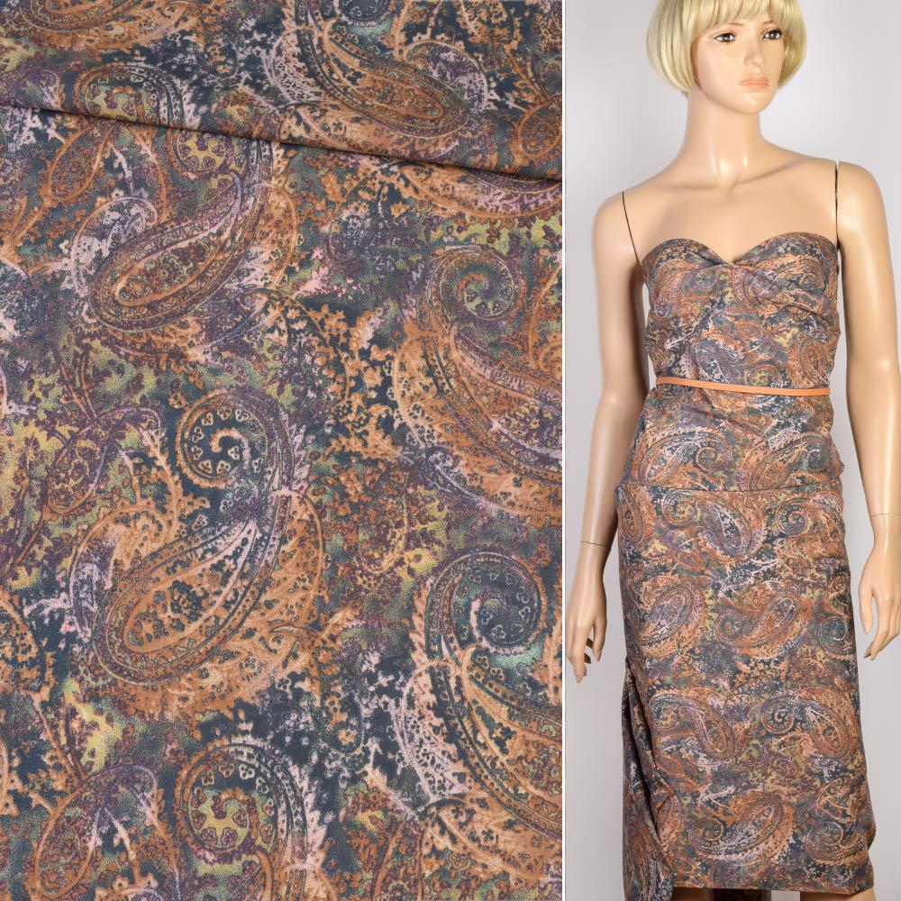 Котон сірий в коричнево-салатові огірки, ш.160