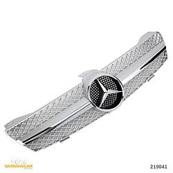 Решітка радіатора Mercedes CLS W219 (05-07) стиль AMG (срібло + хром смужки)