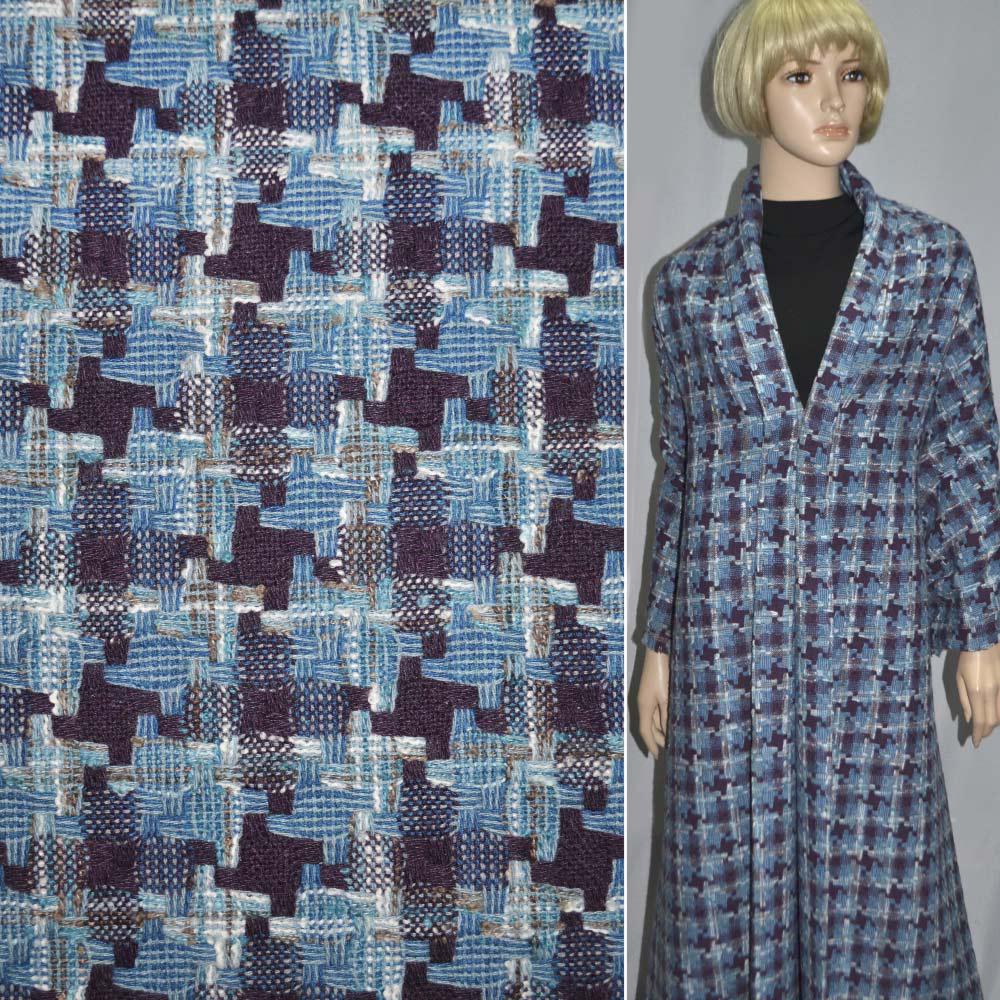 Рогожка костюмна гусяча лапка фіолетово-блакитна