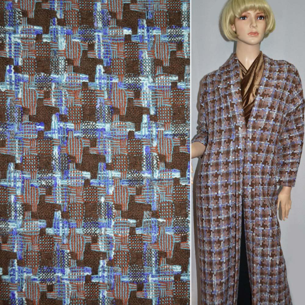 Рогожка костюмна гусяча лапка коричнево-фіолетова