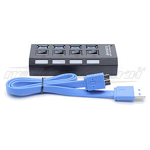 Hi-Speed USB 3.0 HUB, Support 1 ТБ HDD, на 4 порти з перемикачем на кожен порт, чорний, фото 2