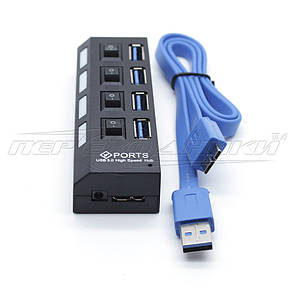 Hi-Speed USB 3.0 HUB, Support 1 ТБ HDD, на 4 порти з перемикачем на кожен порт, чорний, фото 2
