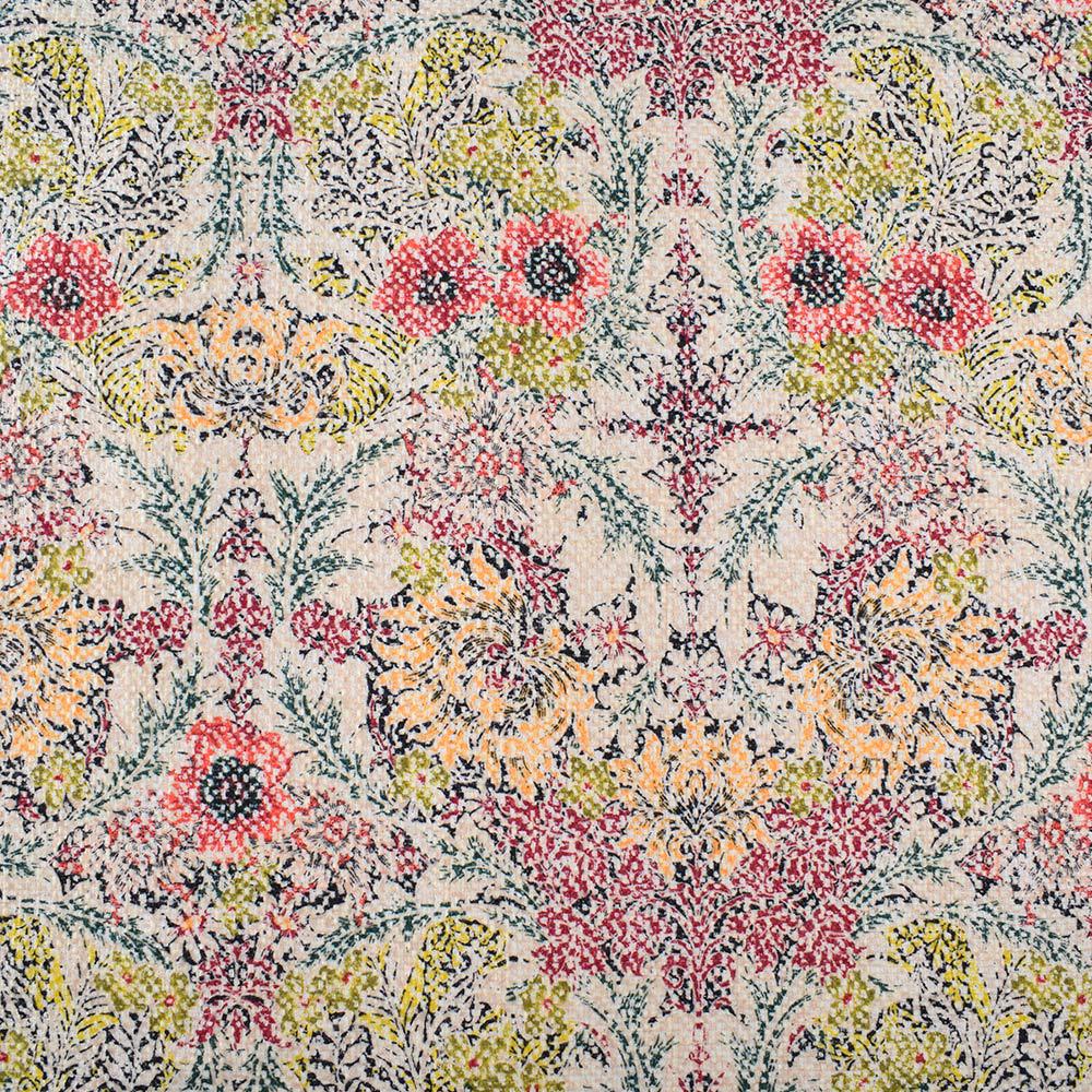 Рогожка костюмна бавовняна бежева в теракотово-зелені квіти ш.150