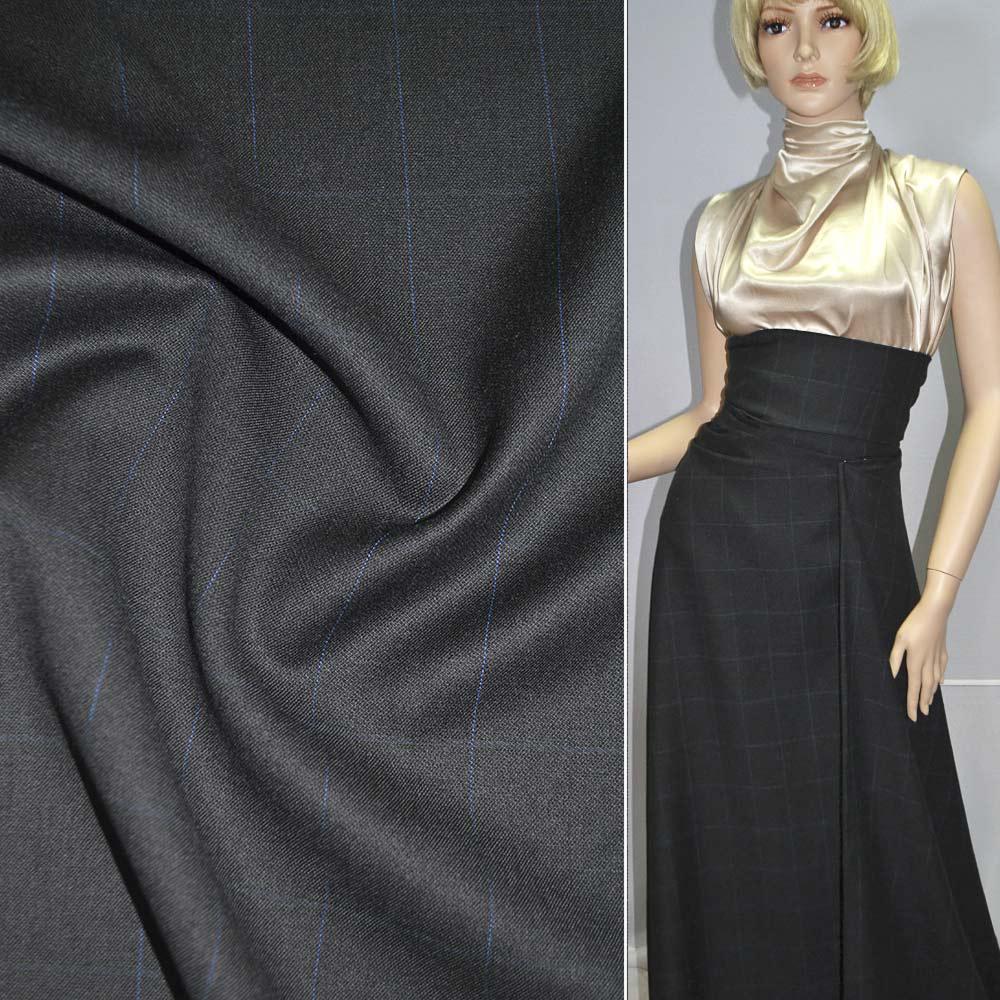 Вовна костюмна в клітку синю сіра