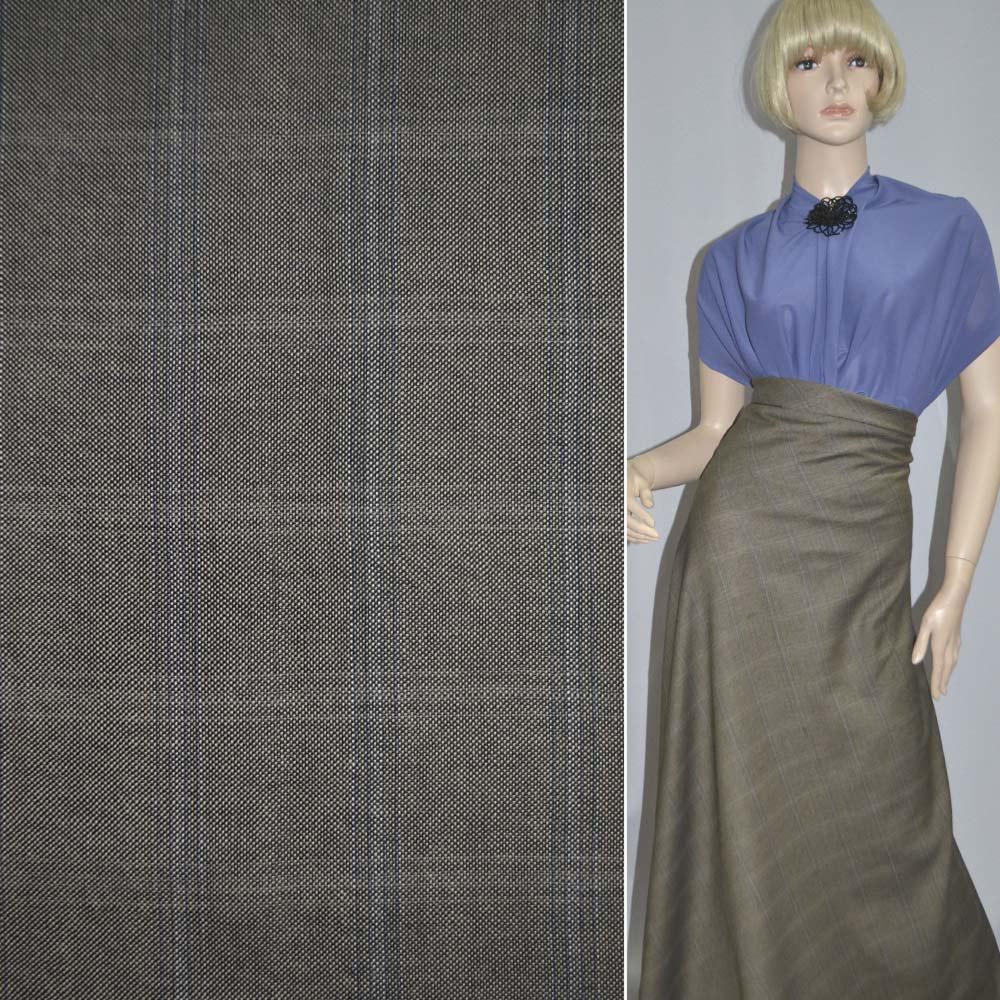 Вовна костюмна з шовком в клітку сіру оливкова, ш. 140