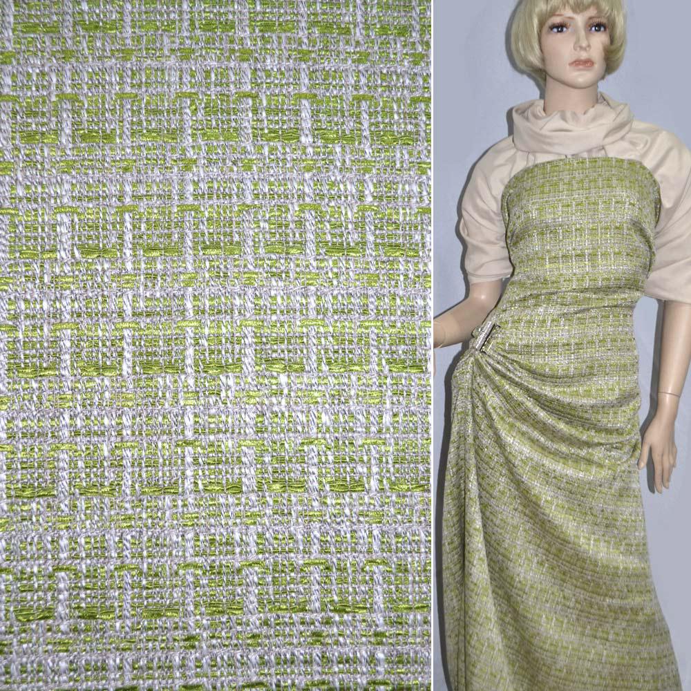 Рогожка костюмна світло-бежева з салатовою ниткою