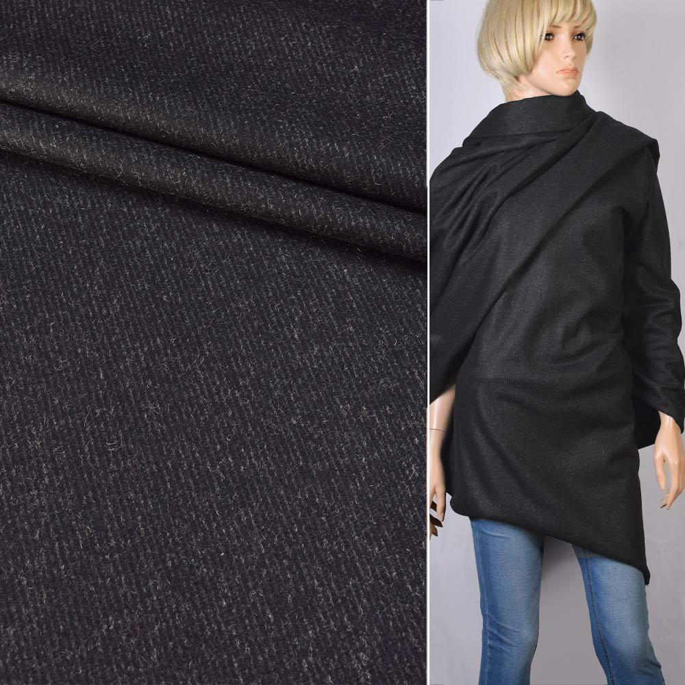 Кашемир костюмный диагональ серый темный с ворсинками белыми, ш.156